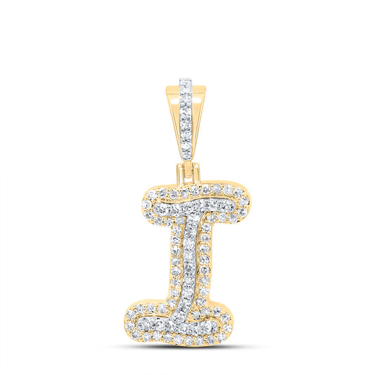 0.27 Ctw Natural Diamond Hiphop Initial Letter I Pendant in 10k Yellow Gold