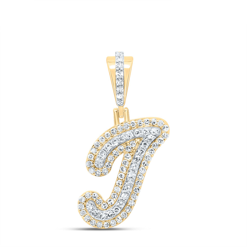 0.29 Ctw Natural Diamond Hiphop Designer Initial Letter I Pendant in 10k Yellow Gold