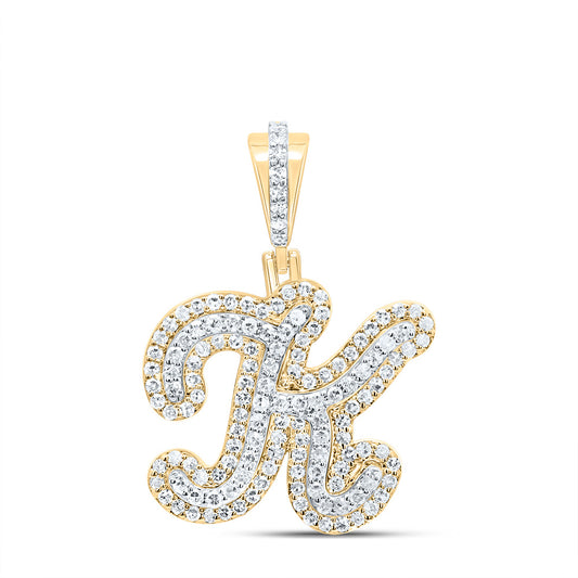 0.47 Ctw Natural Diamond Hiphop Designer Initial Letter K Pendant in 10k Yellow Gold