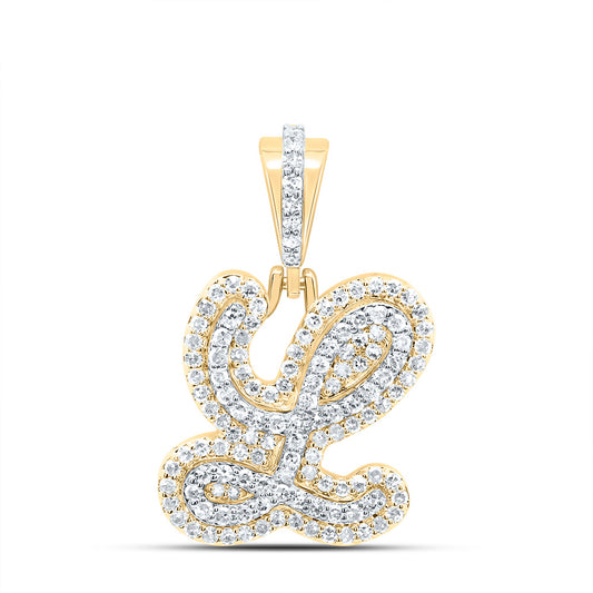 0.44 Ctw Natural Diamond Hiphop Designer Initial Letter L Pendant in 10k Yellow Gold