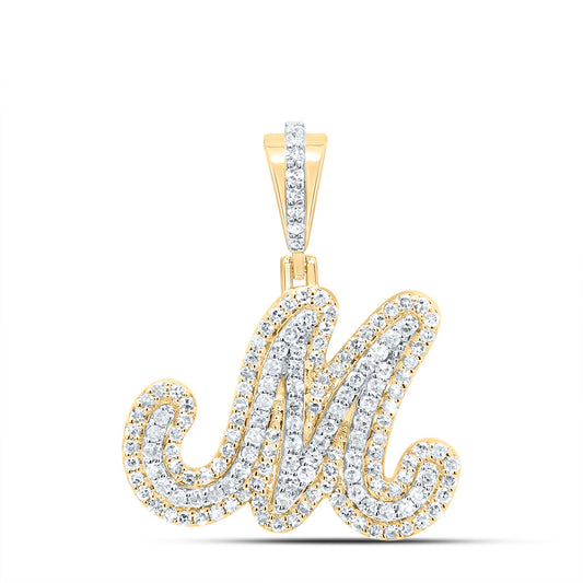 0.5 Ctw Natural Diamond Hiphop Designer Initial Letter M Pendant in 10k Yellow Gold
