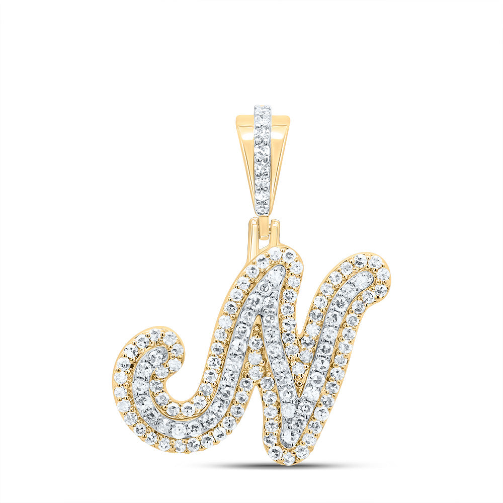 0.44 Ctw Natural Diamond Hiphop Designer Initial Letter N Pendant in 10k Yellow Gold