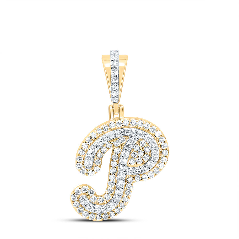 0.36 Ctw Natural Diamond Hiphop Designer Initial Letter P Pendant in 10k Yellow Gold
