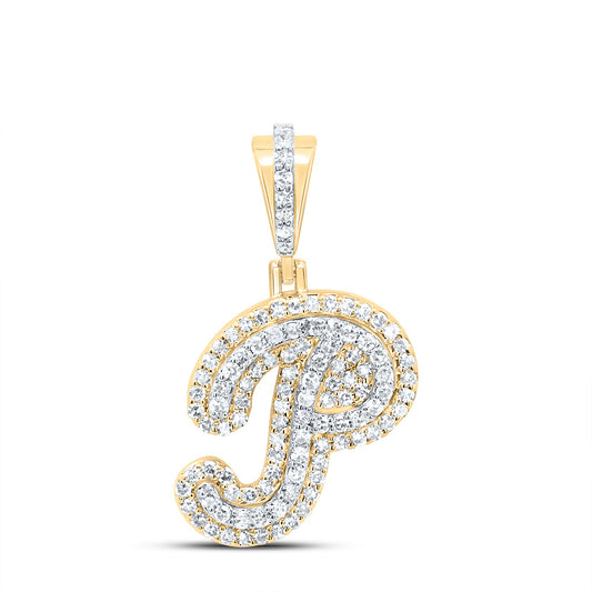 0.36 Ctw Natural Diamond Hiphop Designer Initial Letter P Pendant in 10k Yellow Gold
