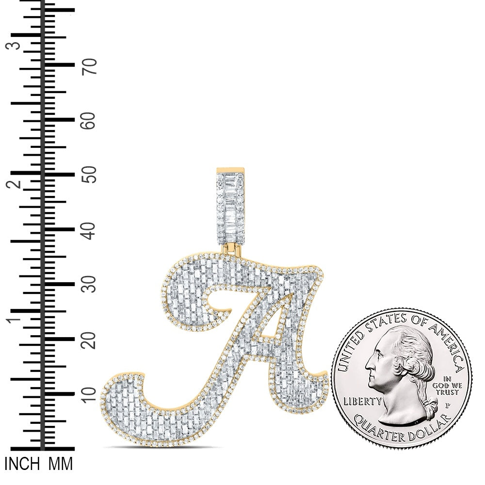 2.39 Ctw Natural Diamond Designer Initial Letter Alphabet A Pendant in 10k Yellow Gold