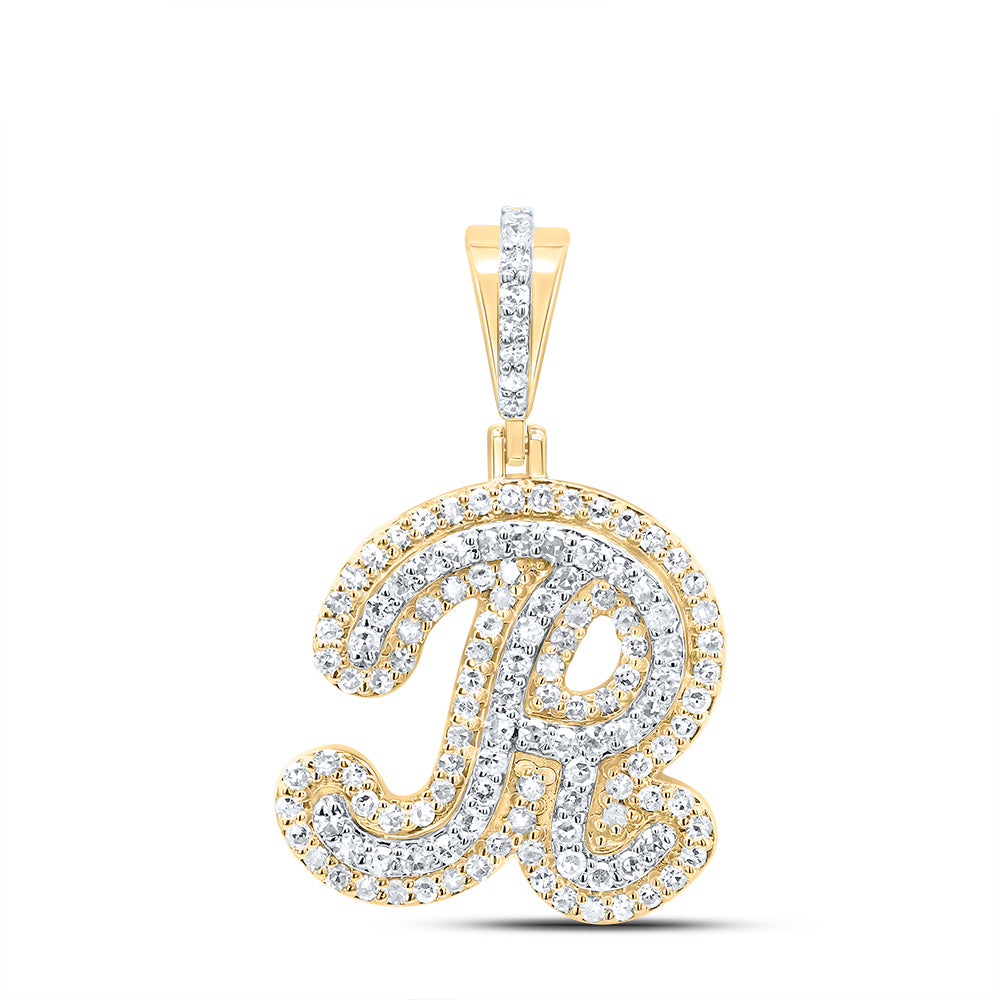 0.42 Ctw Natural Diamond Hiphop Designer Initial Letter R Pendant in 10k Yellow Gold