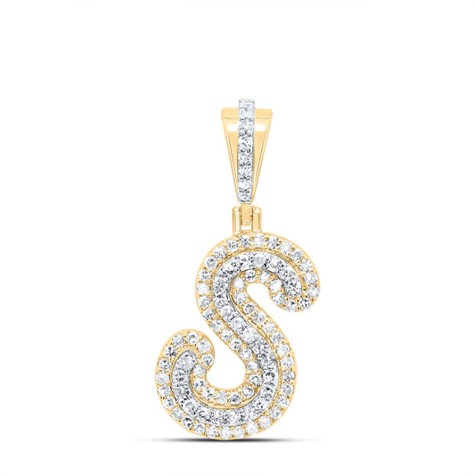 0.3 Ctw Natural Diamond Hiphop Designer Initial Letter S Pendant in 10k Yellow Gold