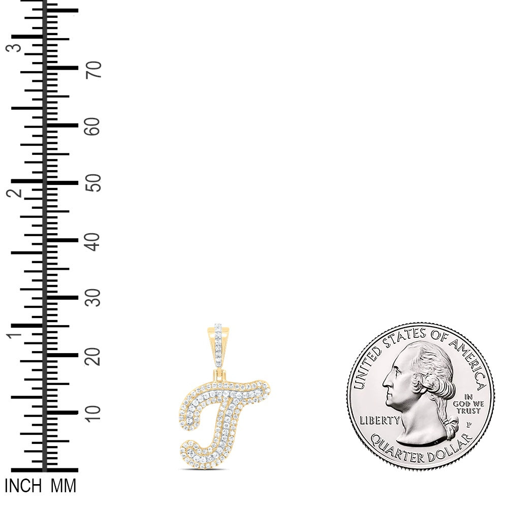 0.34 Ctw Natural Diamond Hiphop Initial Letter T Pendant in 10k Yellow Gold
