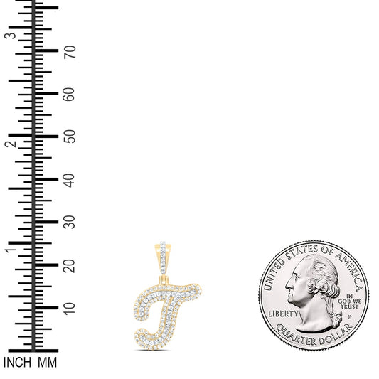 0.34 Ctw Natural Diamond Hiphop Initial Letter T Pendant in 10k Yellow Gold