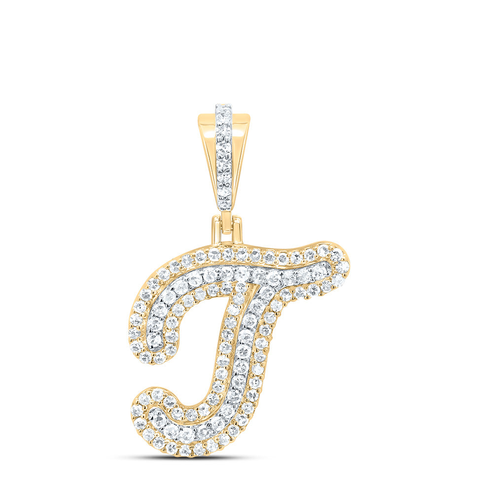 0.34 Ctw Natural Diamond Hiphop Initial Letter T Pendant in 10k Yellow Gold