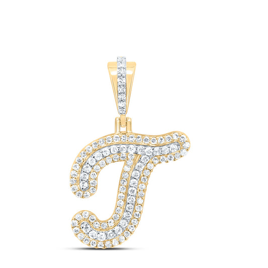 0.34 Ctw Natural Diamond Hiphop Initial Letter T Pendant in 10k Yellow Gold