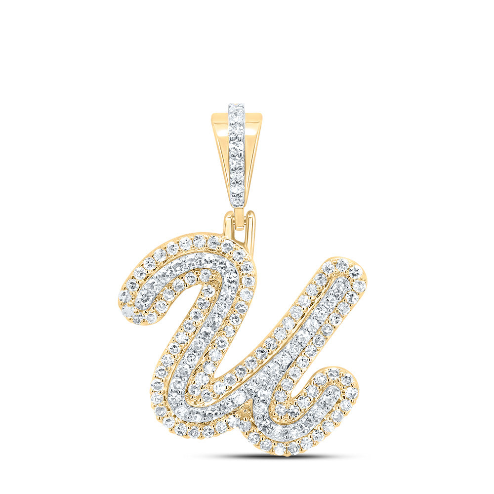 0.46 Ctw Natural Diamond Hiphop Designer Initial Letter U Pendant in 10k Yellow Gold