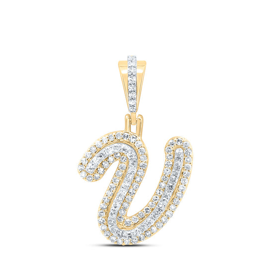 0.37 Ctw Natural Diamond Hiphop Designer Initial Letter V Pendant in 10k Yellow Gold
