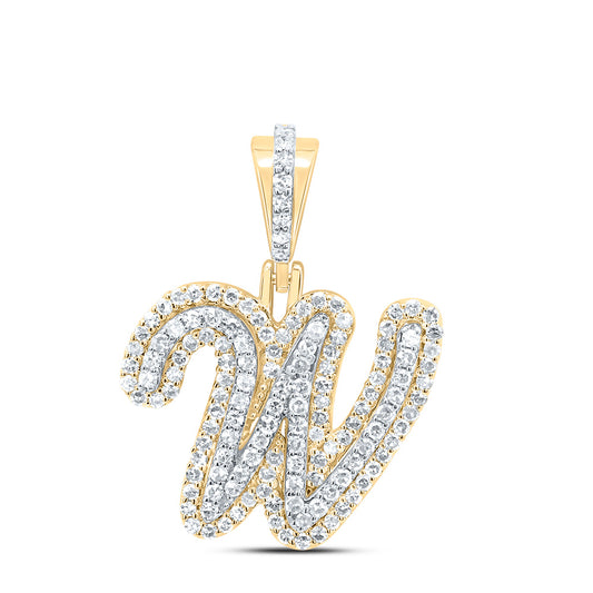 0.48 Ctw Natural Diamond Hiphop Designer Initial Letter W Pendant in 10k Yellow Gold