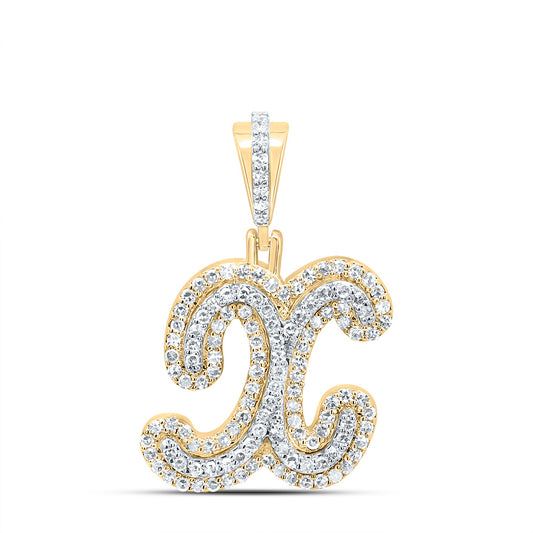 0.41 Ctw Natural Diamond Hiphop Designer Initial Letter X Pendant in 10k Yellow Gold