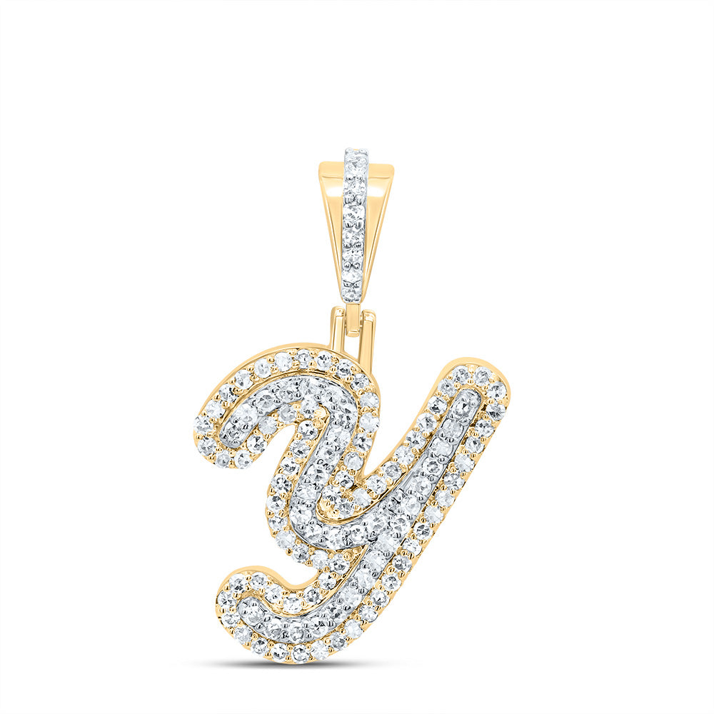 0.37 Ctw Natural Diamond Hiphop Designer Initial Letter Y Pendant in 10k Yellow Gold