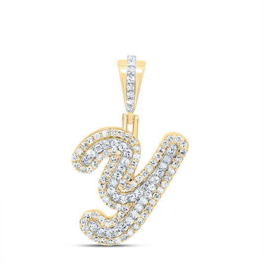 0.37 Ctw Natural Diamond Hiphop Designer Initial Letter Y Pendant in 10k Yellow Gold