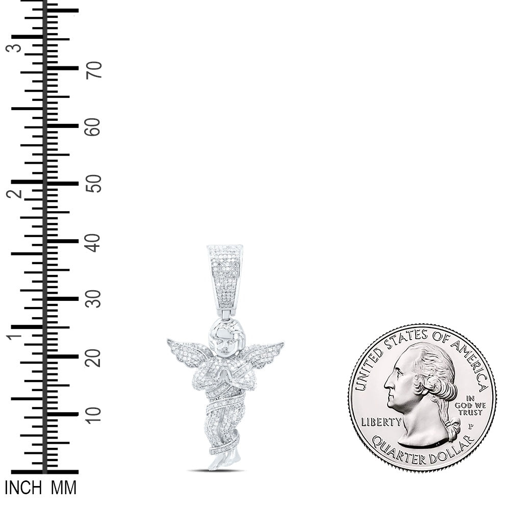 1.39 Ctw Natural Diamond Angel Wings Praying Hands Pendant in Sterling Silver