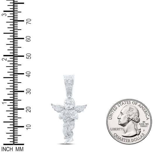 1.39 Ctw Natural Diamond Angel Wings Praying Hands Pendant in Sterling Silver
