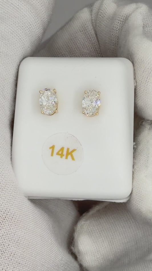 14k Yellow Gold 0.75 CTW Lab Grown Diamond Oval Solitaire Stud Earrings