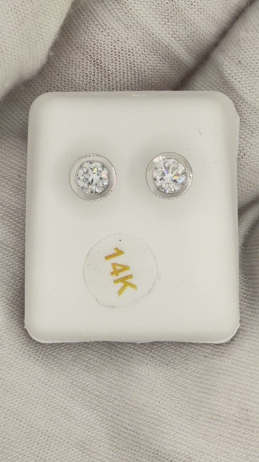 14k White Gold 0.625 CTW Lab Grown Diamond Round Bezel Solitarie Stud Earrings