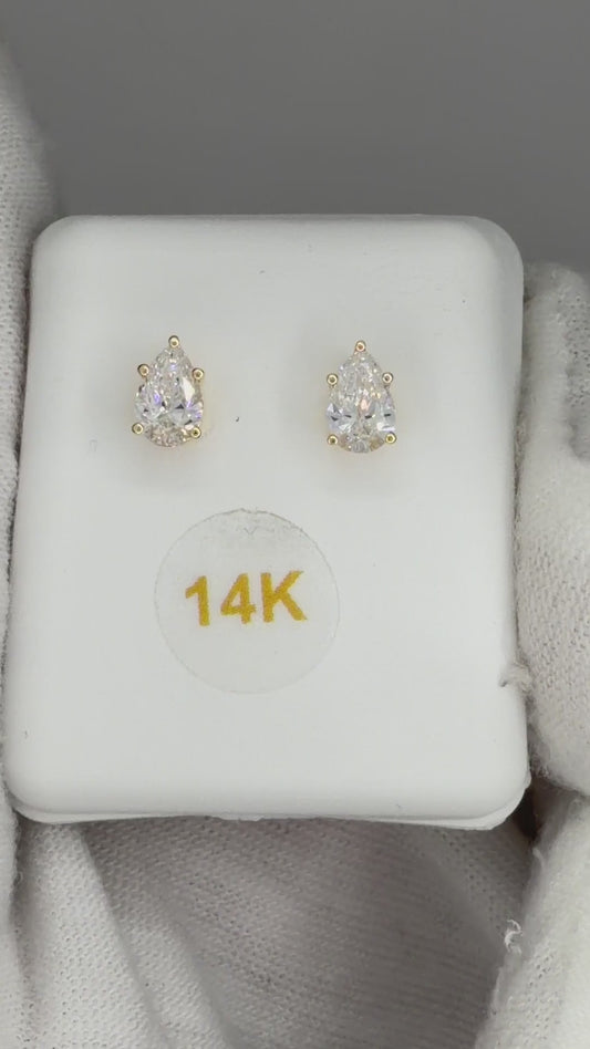 14k Yellow Gold 0.5 CTW Lab Grown Diamond Pear Solitaire Stud Earrings