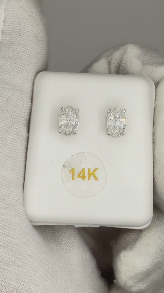 14k White Gold 0.75 CTW Lab Grown Diamond Oval Solitaire Stud Earrings