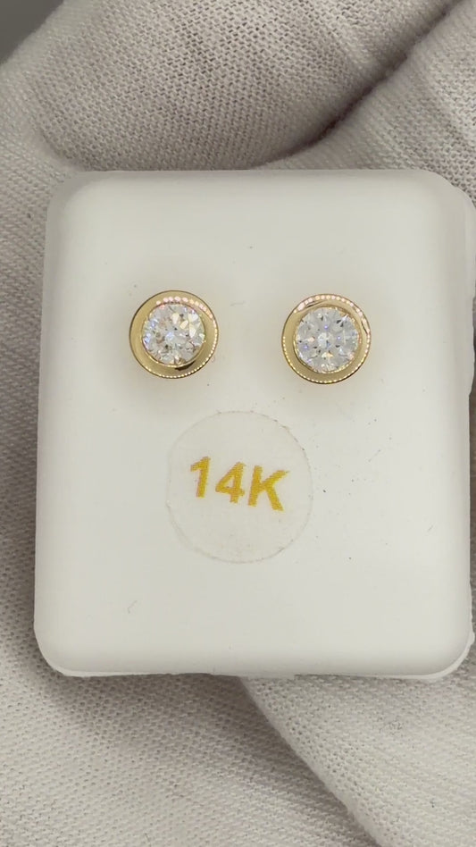 14k Yellow Gold 0.5 CTW Lab Grown Diamond Round Bezel Solitarie Stud Earrings