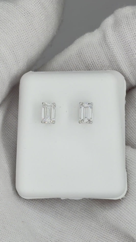 14k White Gold 0.625 CTW Lab Grown Diamond Emerald Solitaire Stud Earrings