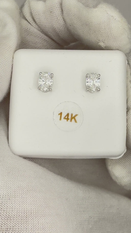 14k White Gold 1 CTW Lab Grown Diamond Oval Solitaire Stud Earrings