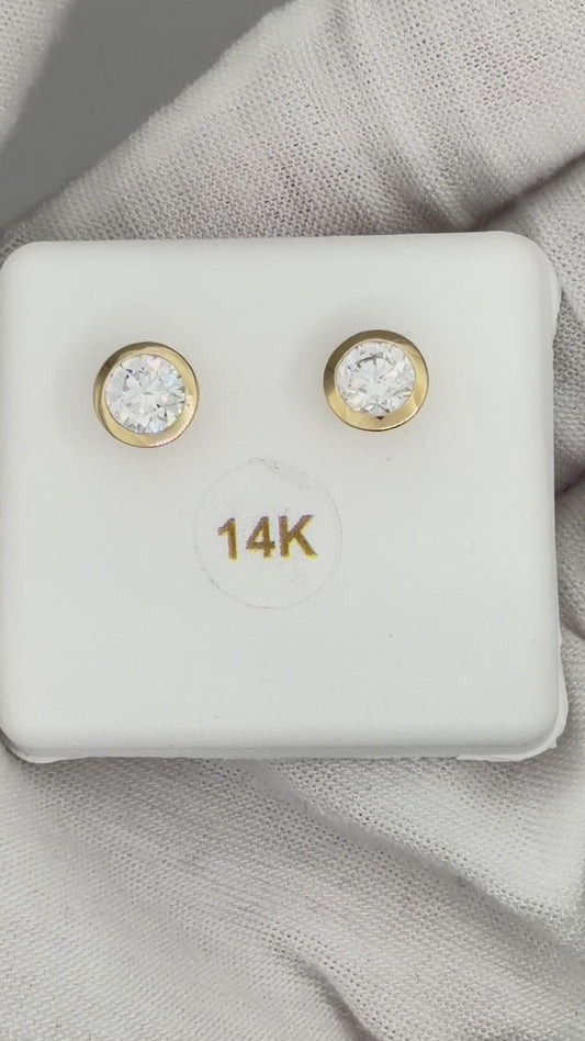 14k Yellow Gold 1 CTW Lab Grown Diamond Round Bezel Solitarie Stud Earrings