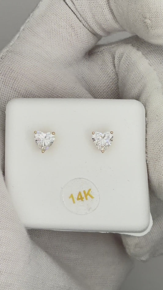 14k Yellow Gold 1 CTW Lab Grown Diamond Heart Solitaire Stud Earrings