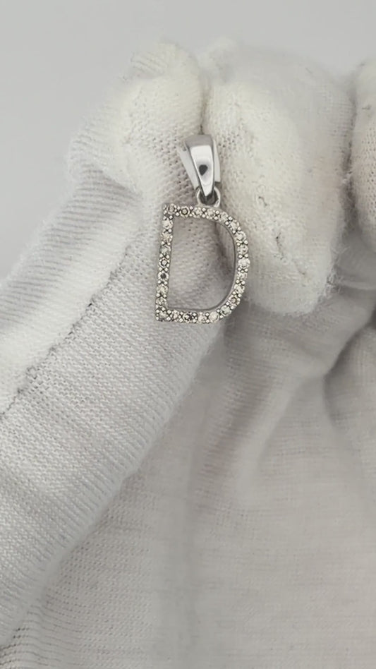 0.1 Ctw Natural Diamond Thin Initial Letter D Pendant in 10k White Gold