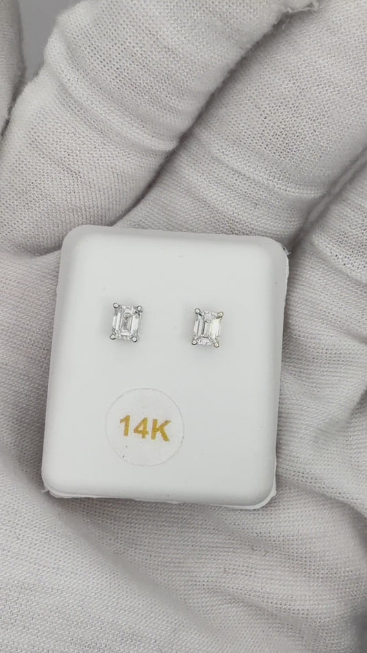 14k White Gold 0.5 CTW Lab Grown Diamond Emerald Solitaire Stud Earrings
