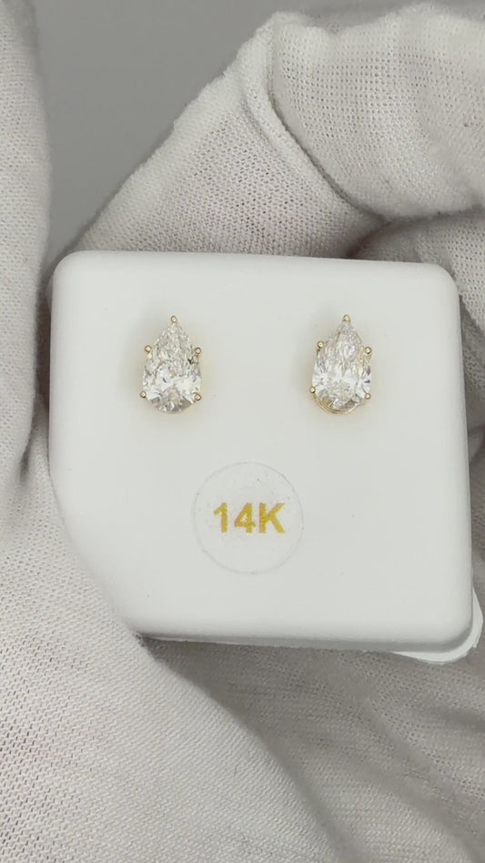 14k Yellow Gold 1.5 CTW Lab Grown Diamond Pear Solitaire Stud Earrings