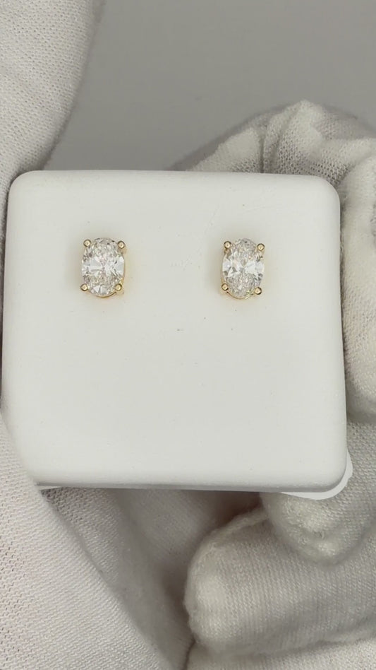 14k Yellow Gold 1 CTW Lab Grown Diamond Oval Solitaire Stud Earrings