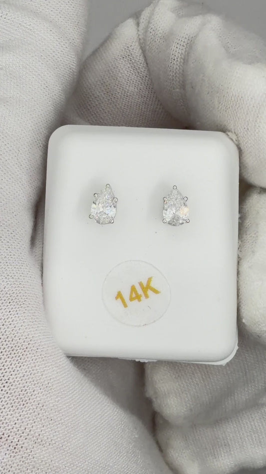 14k White Gold 0.5 CTW Lab Grown Diamond Pear Solitaire Stud Earrings