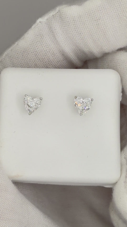 14k White Gold 1 CTW Lab Grown Diamond Heart  Solitaire Stud Earrings