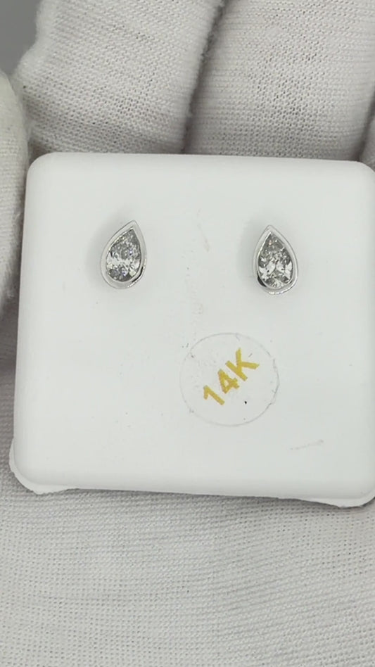 14k White Gold 0.5 CTW Lab Grown Diamond Fashion Bezel Pear Stud Earrings
