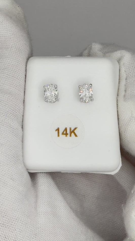 14k White Gold 0.625 CTW Lab Grown Diamond Oval Solitaire Stud Earrings