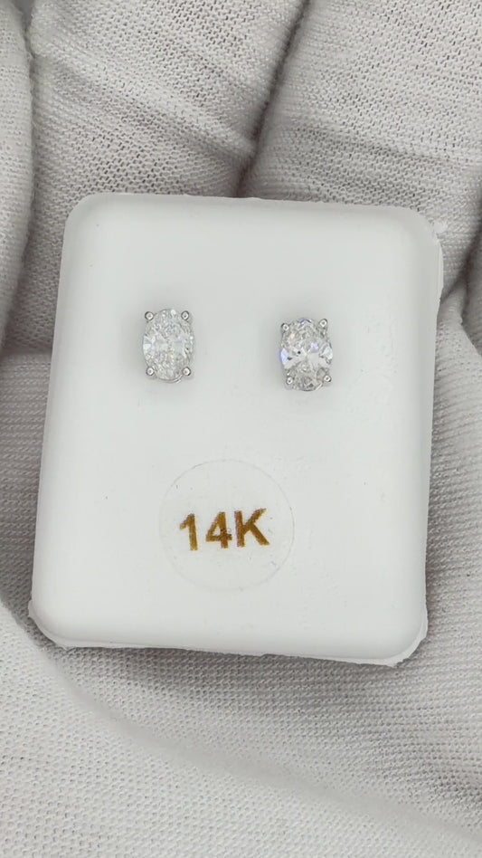 14k White Gold 0.5 CTW Lab Grown Diamond Oval Solitarie Stud Earrings