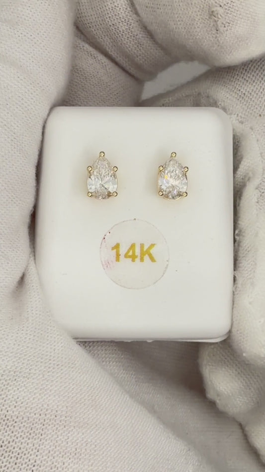 14k Yellow Gold 0.75 CTW Lab Grown Diamond Pear Solitaire Stud Earrings