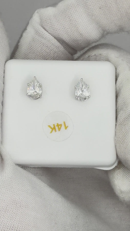 14k White Gold 1 CTW Lab Grown Diamond Pear Solitarie Stud Earrings